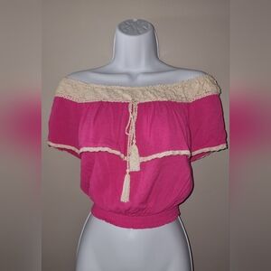 Flying Tomato Pink Crocheted Boho Top